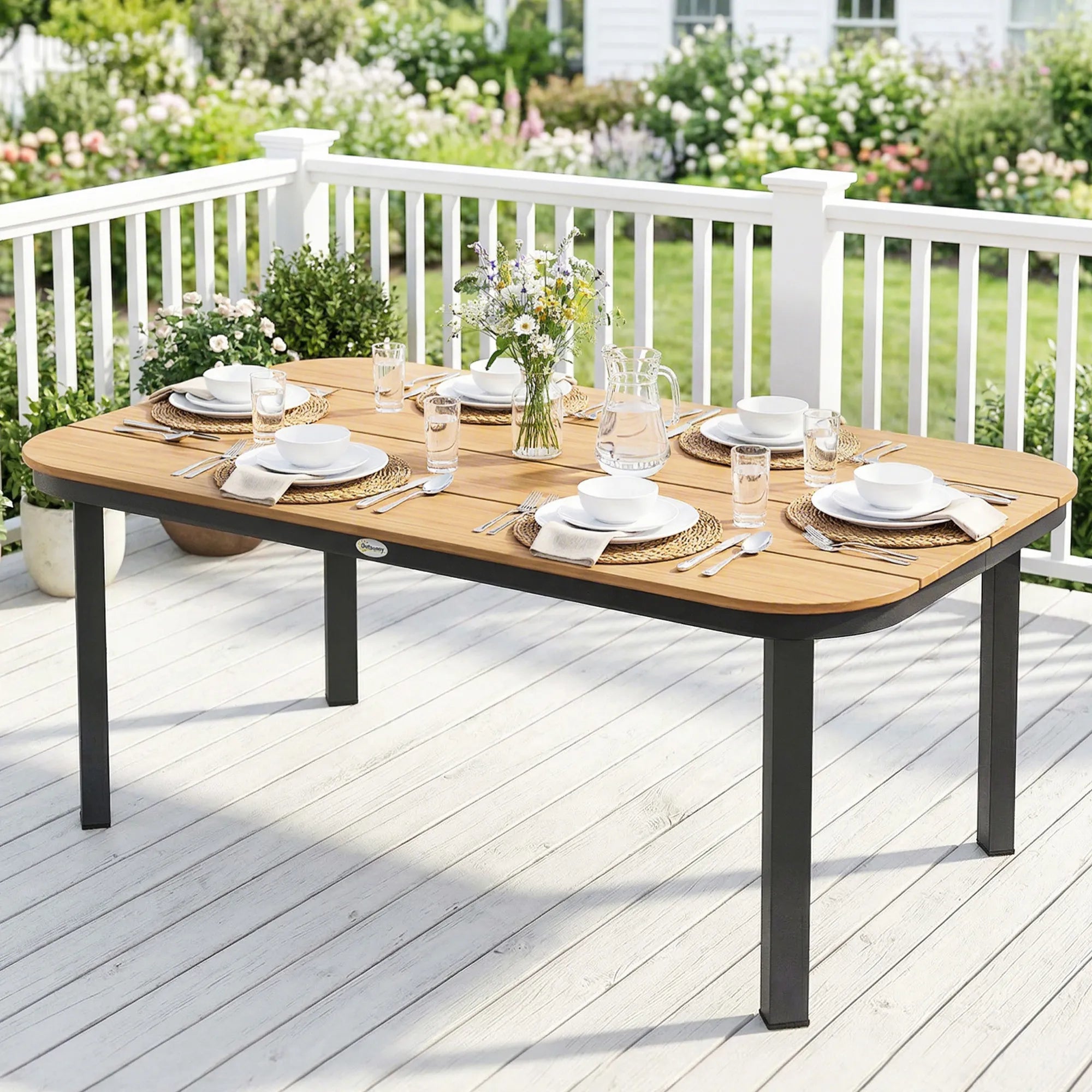 Lauko stalas su WPC stalviršiu 155 x 88 cm rudas
