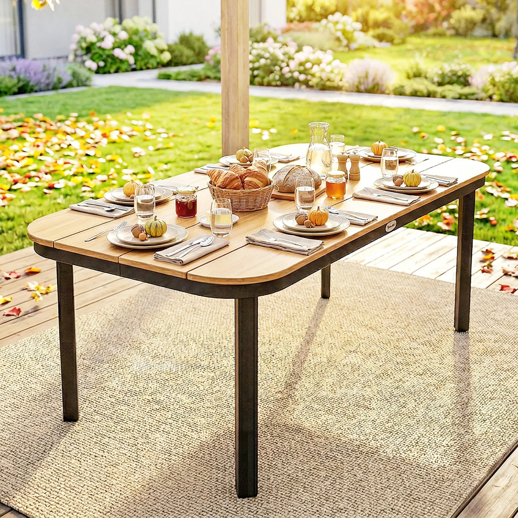 Lauko stalas su WPC stalviršiu 155 x 88 cm rudas