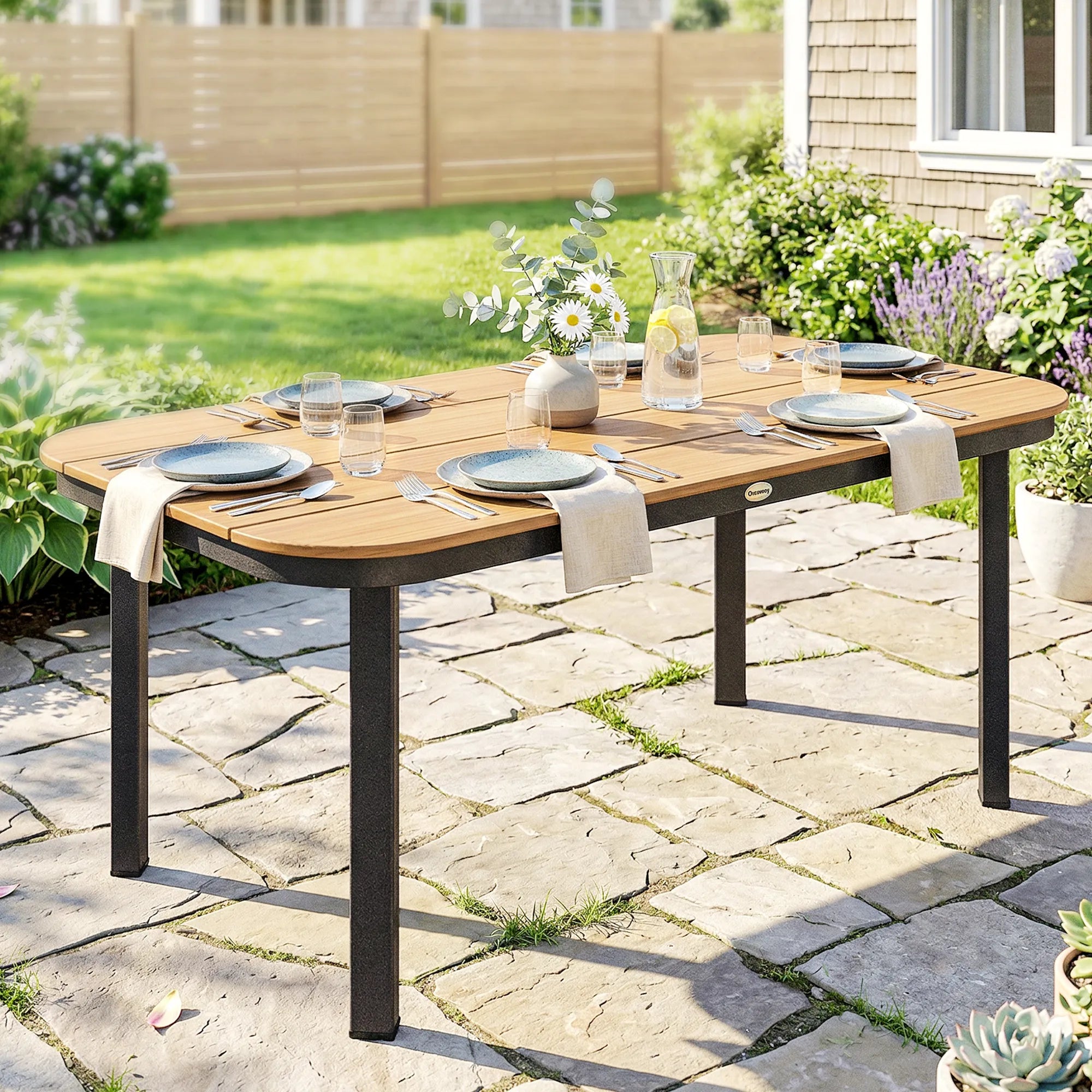 Lauko stalas su WPC stalviršiu 155 x 88 cm rudas