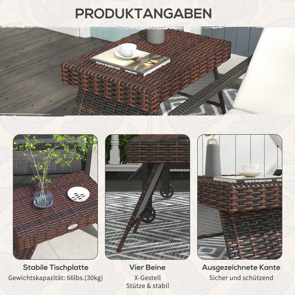 Lauko staliukas poliratano 60x41 cm sulankstomas rudas