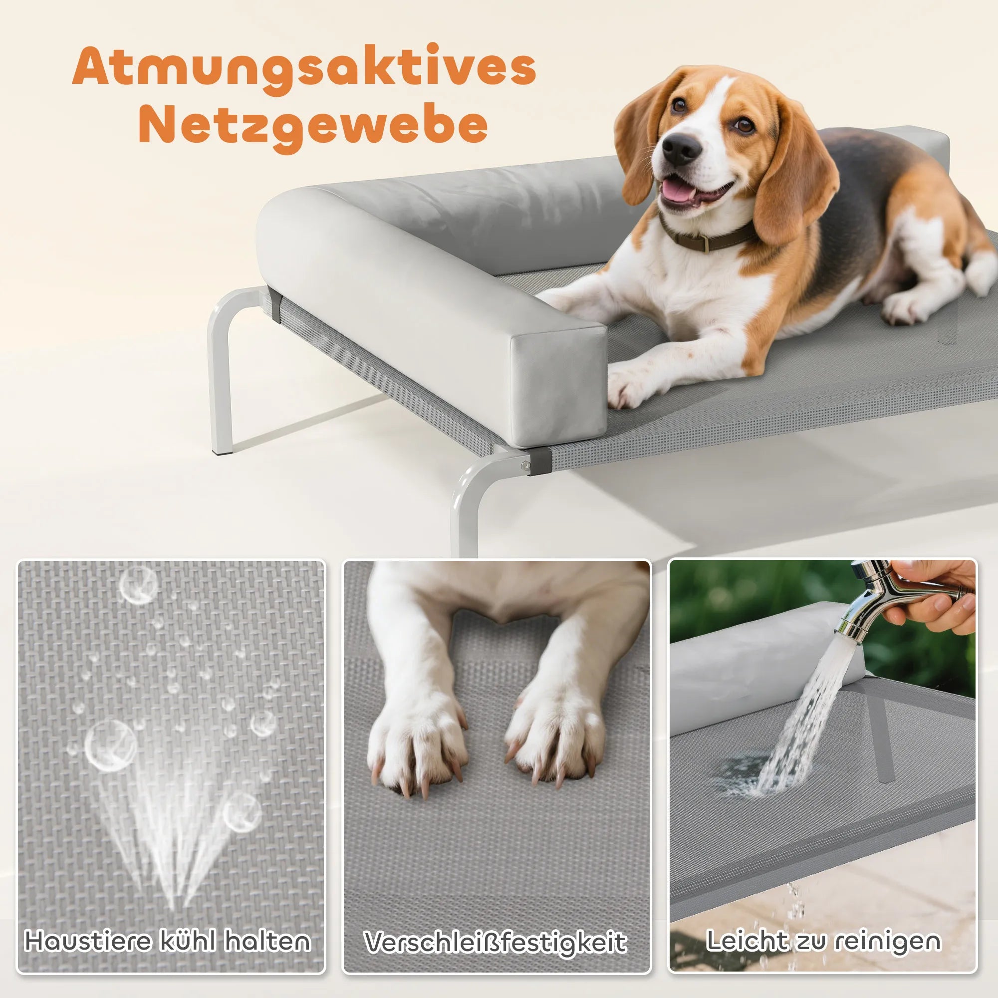 Lauko šunų gultas vidutinio dydžio šunims su pagalve, 110x75 cm, šviesiai pilka