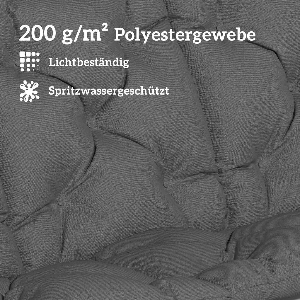 Lauko suoliuko pagalvė 150x100 cm su atlošu ir tvirtinimu tamsiai pilka