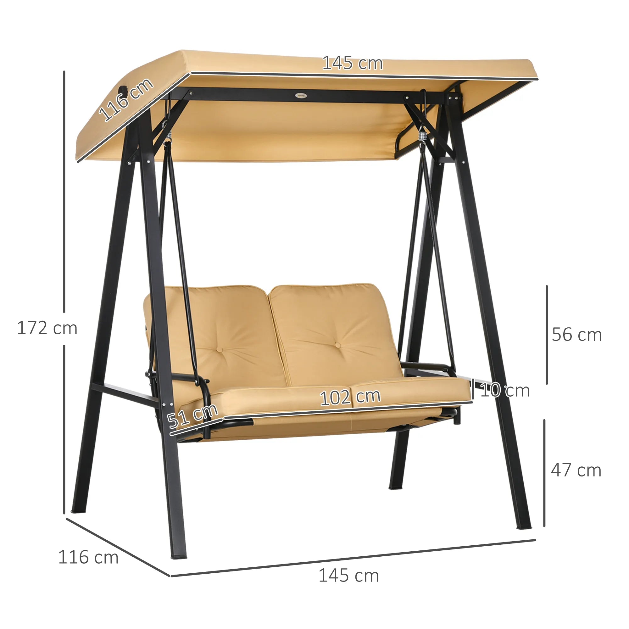 Lauko sūpynės su stogeliu iki 220 kg, smėlio spalvos
