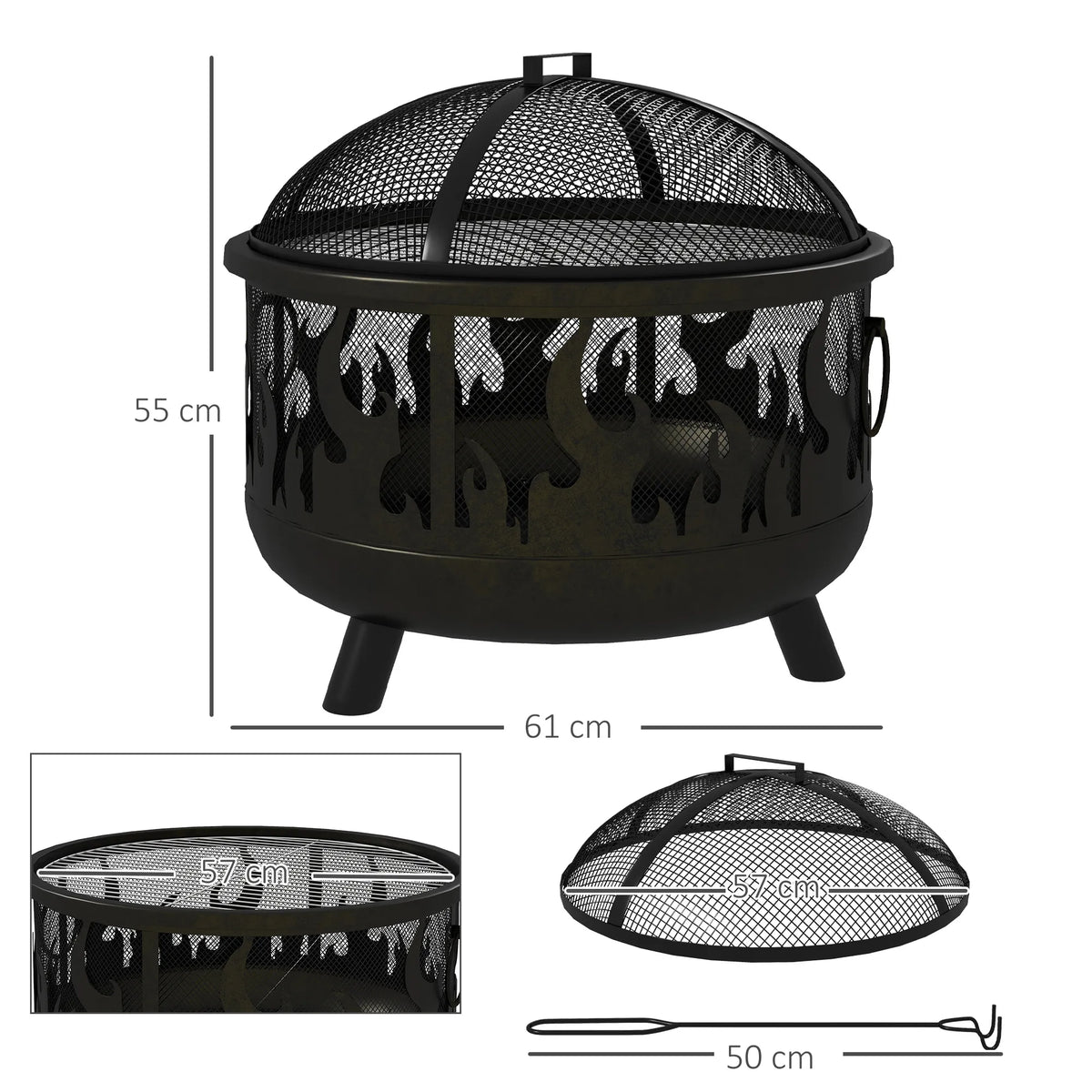 Lauko židinys su kepsnine 2-in-1, Ø61 cm, juodas