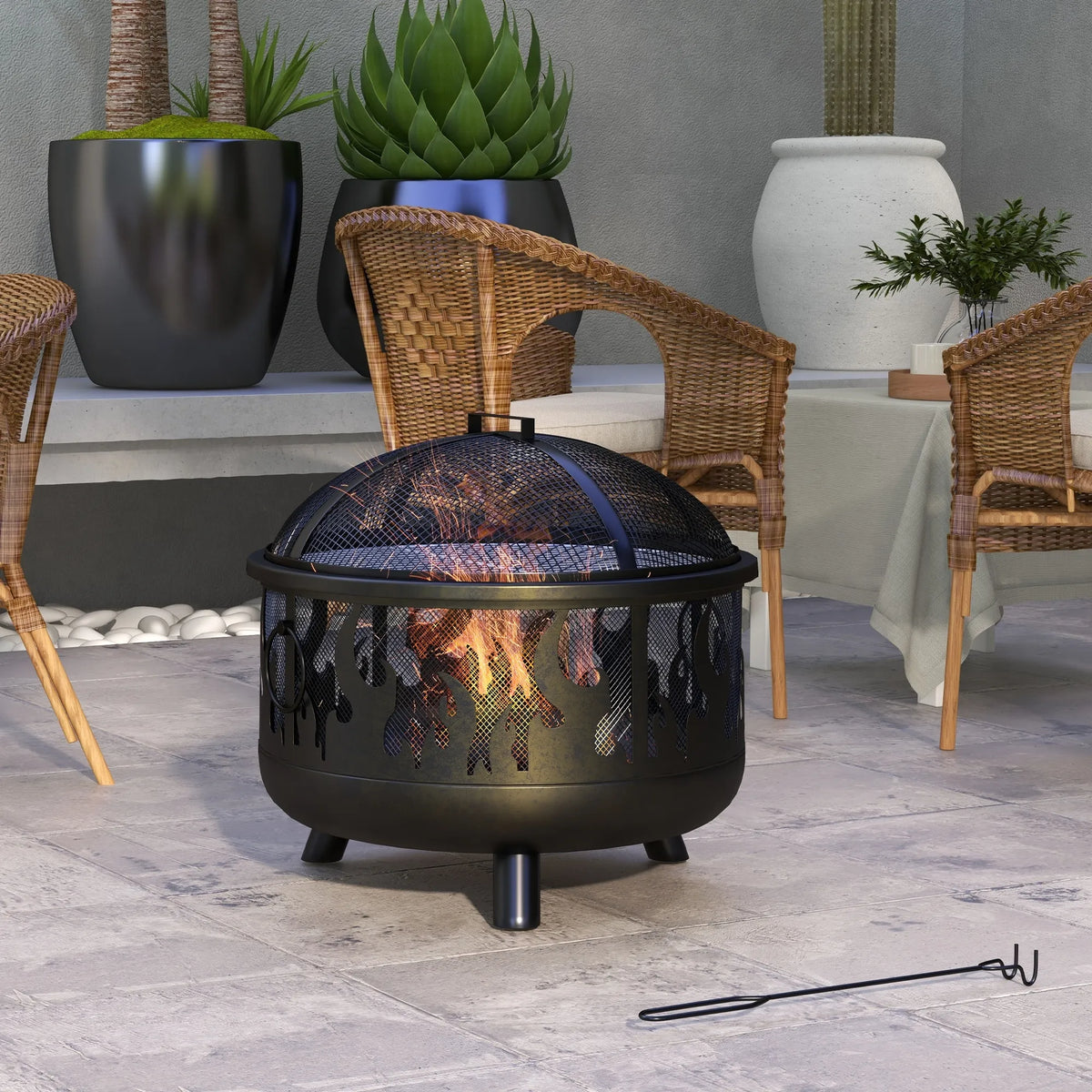 Lauko židinys su kepsnine 2-in-1, Ø61 cm, juodas