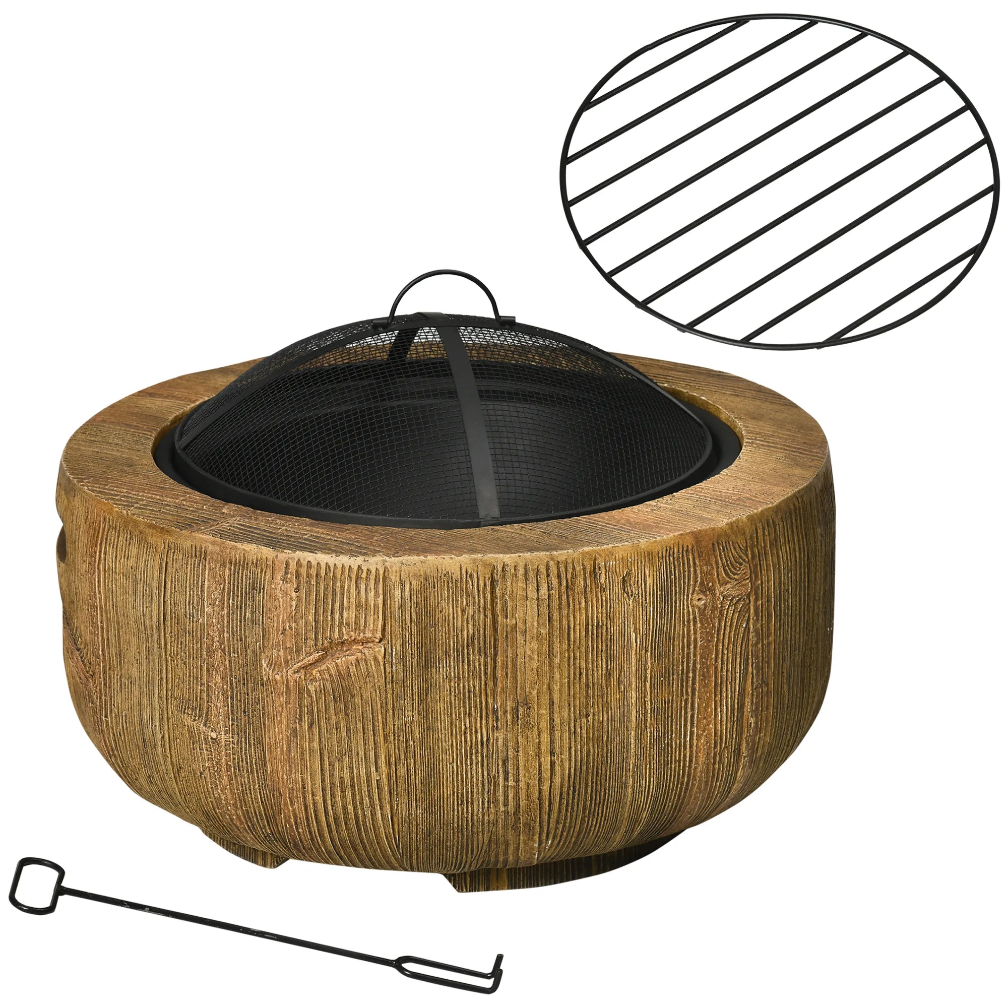 Lauko židinys su medžio kamieno dekoru, Ø61,5 x 39 cm, rudas