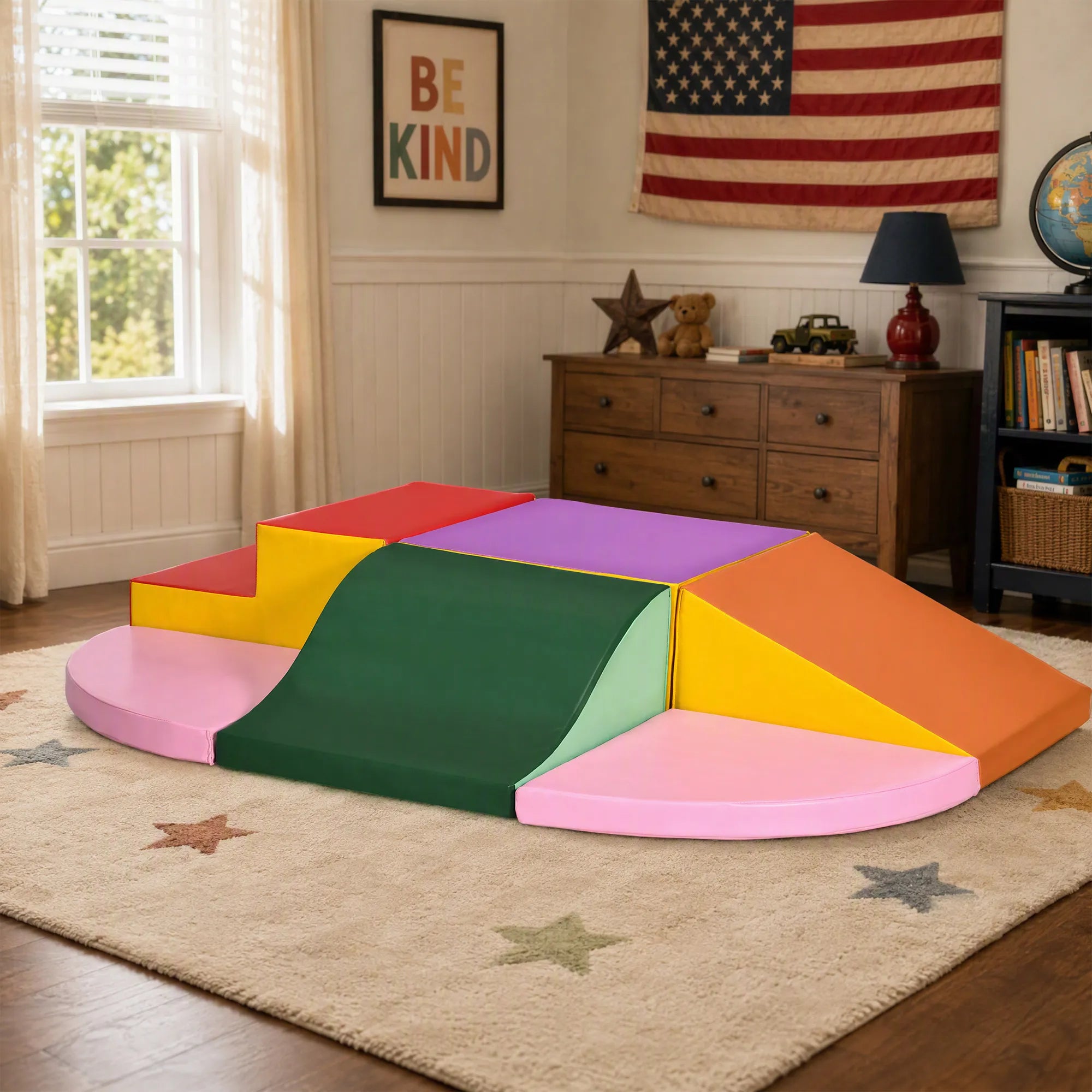 Laviečių blokeliai 6 vnt. minkšti moduliniai 1-3 metų vaikams spalvoti