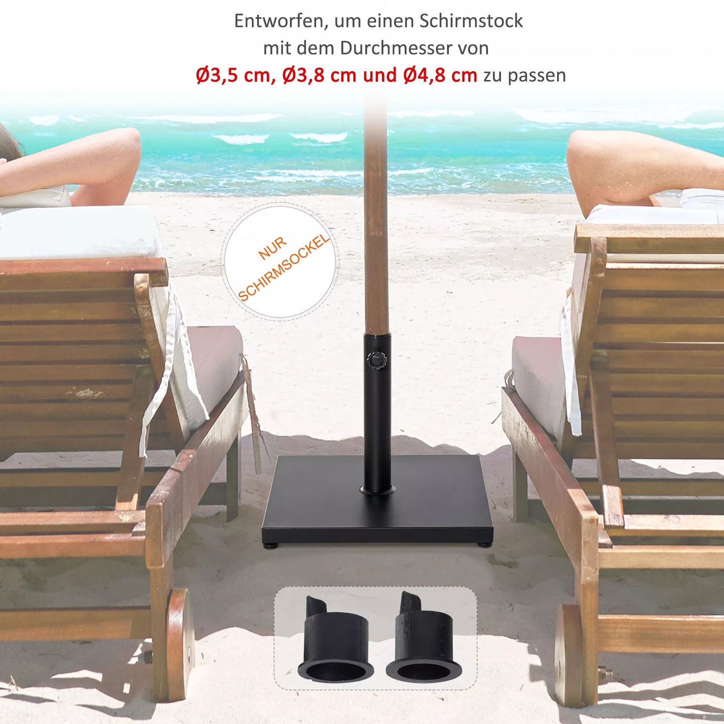 Skėčių stovas, skėčių laikiklis, skėčių pagrindas, skirtas Ø35 mm, Ø38 mm, Ø48 mm, metalas, juodas, 45 x 45 x 39 cm
