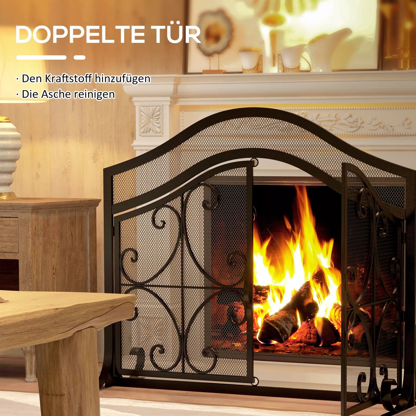 Apsauga nuo kibirkščių židiniams, elegantiškas raštas, dvivėrė, su magnetinėmis durimis, juoda, 105 x 40 x 80,5 cm