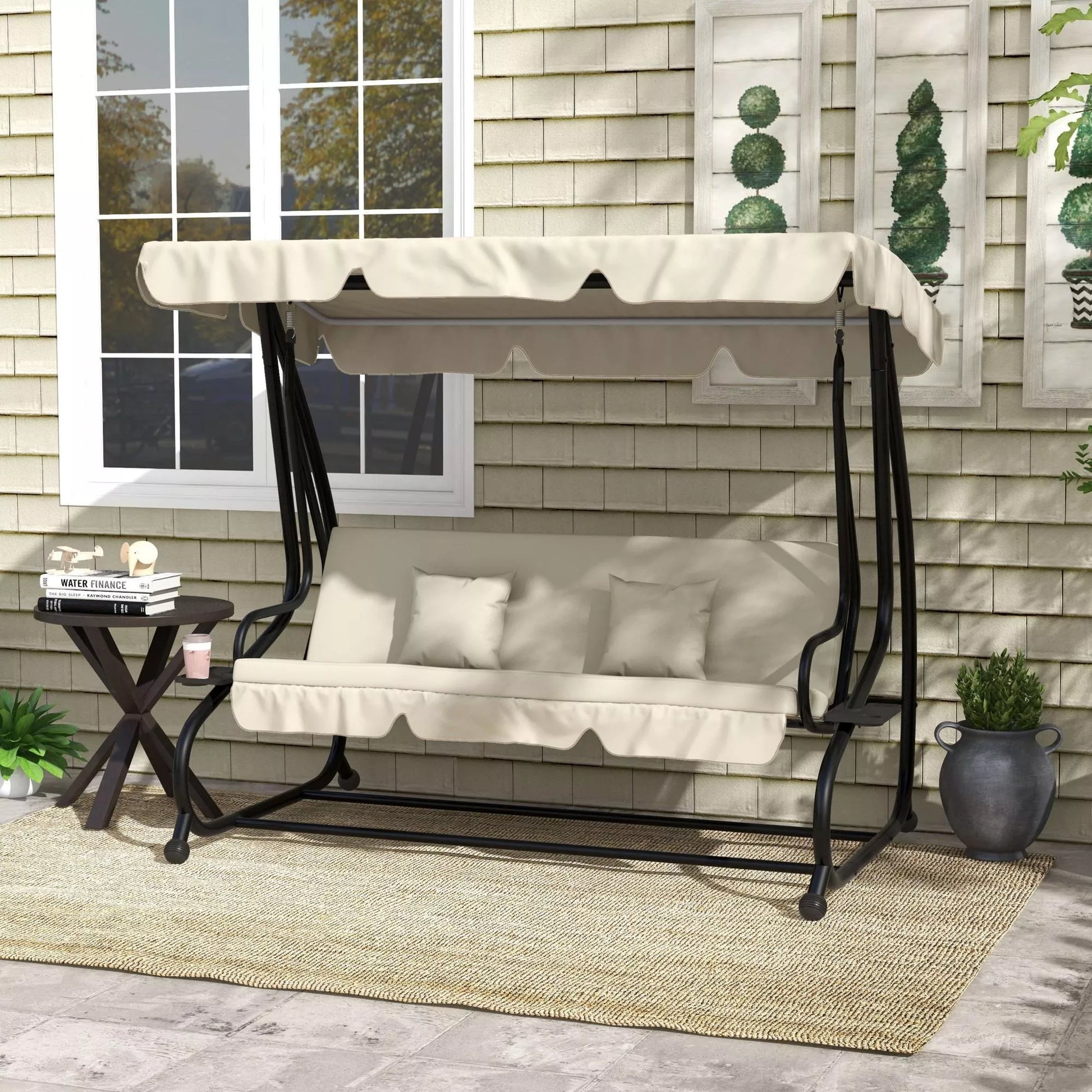 2-in-1 Hollywood šūvis su atlošimo funkcija, reguliuojamas stogas, iki 340 kg, plienas, 200x120x164 cm, kreminė balta