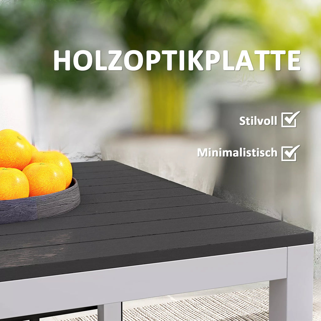 Sodo stalas iš aliuminio 120x70 cm Atsparus atmosferos poveikiui balkono stalas su medžio imitacija, skirtas 4–6 asmenims Juodas