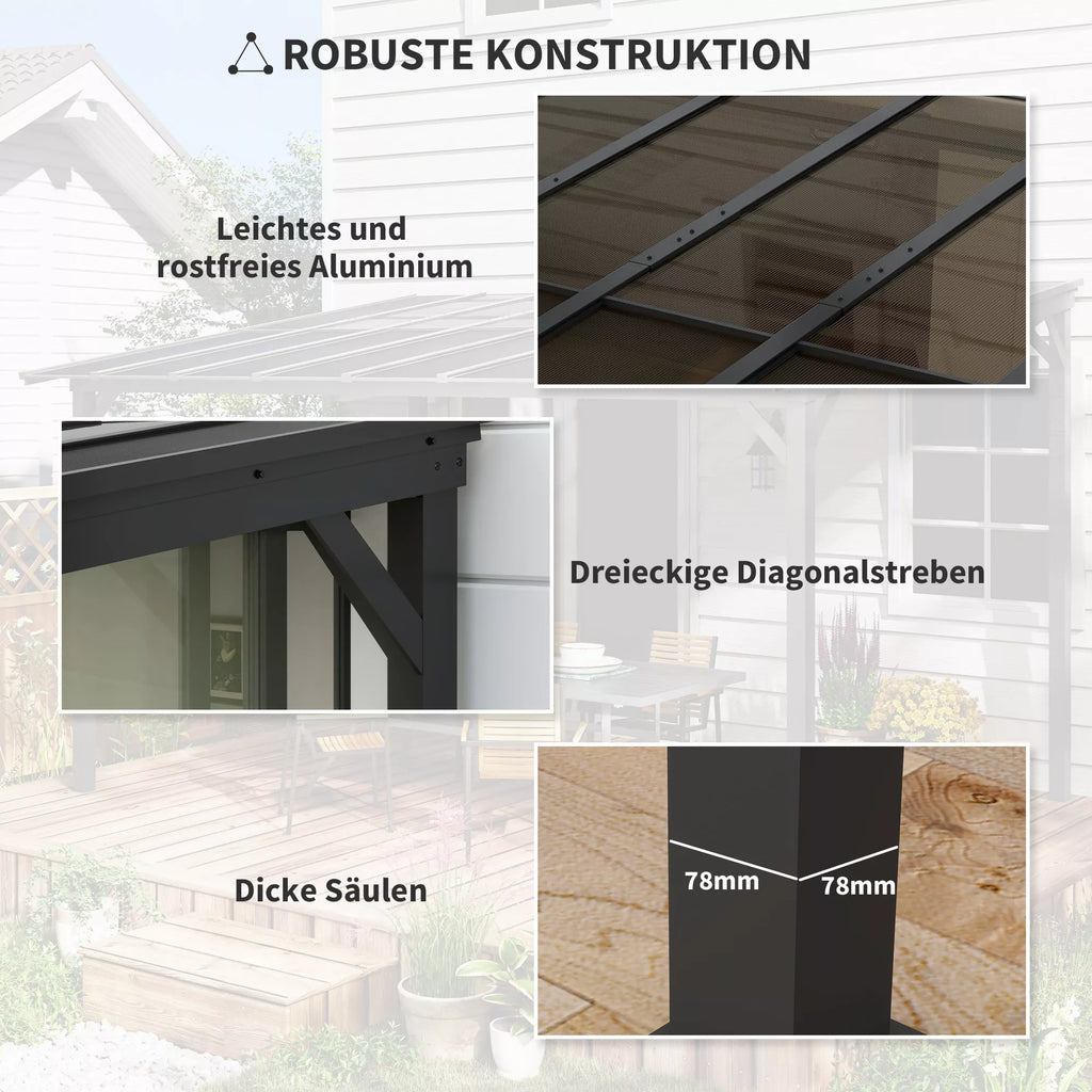 3 x 3 m metalinė pergola, sodo pergola su vandeniui atspariu stogu, laisvai stovinti, atspari vėjui, atspari UV spinduliams, tamsiai pilka
