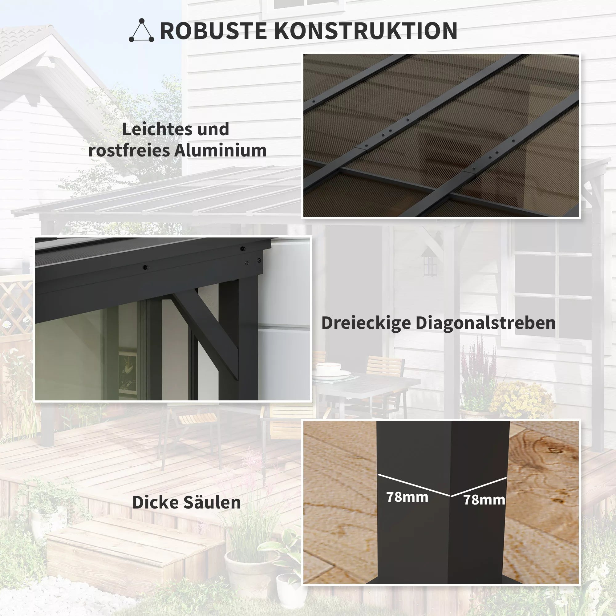 3 x 3 m metalinė pergola, sodo pergola su vandeniui atspariu stogu, laisvai stovinti, atspari vėjui, atspari UV spinduliams, tamsiai pilka