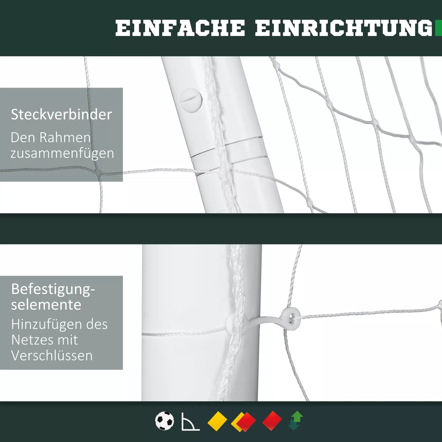 Futbolo vartai, tvirtas tinklas, plastikinė rėmas, tvirtinimo kuoliukai, 300 ilgis x 120 plotis x 200 aukštis cm, balti