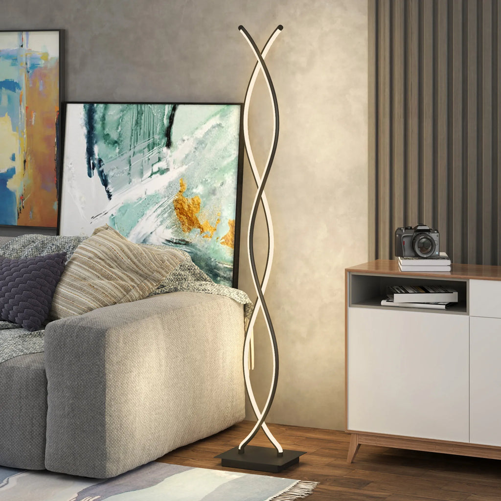 LED toršeras su kojiniu jungikliu, pritemdomas, spiralės formos, juodas