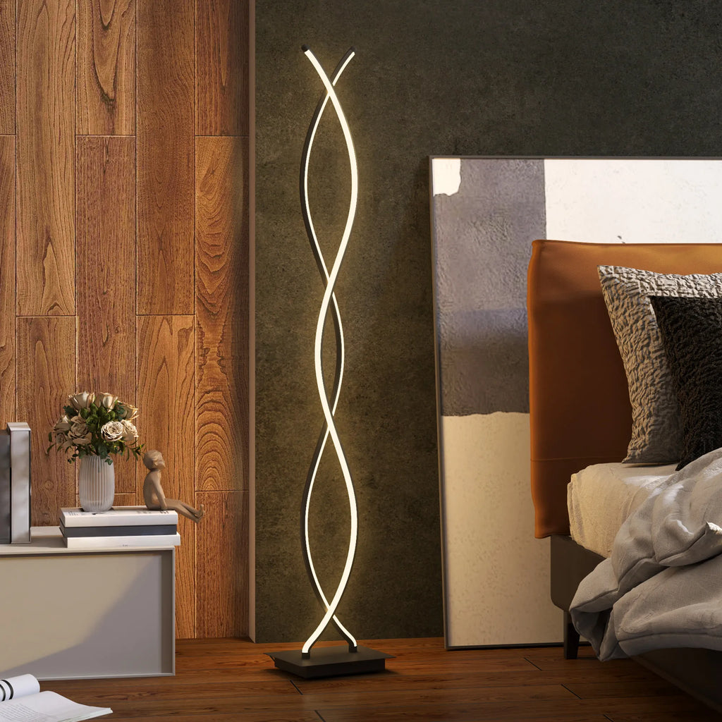 LED toršeras su kojiniu jungikliu, pritemdomas, spiralės formos, juodas