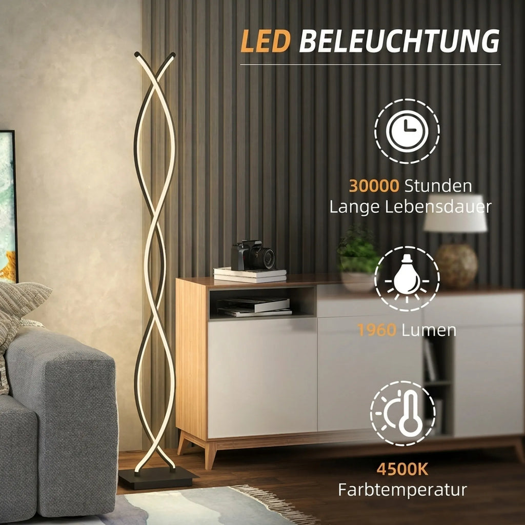 LED toršeras su kojiniu jungikliu, pritemdomas, spiralės formos, juodas