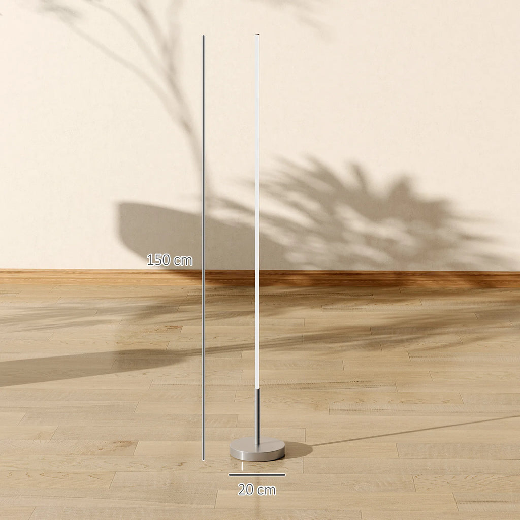 Matmenų schema centimetrais: 150 cm aukščio šviestuvas, 20 cm skersmens pagrindas