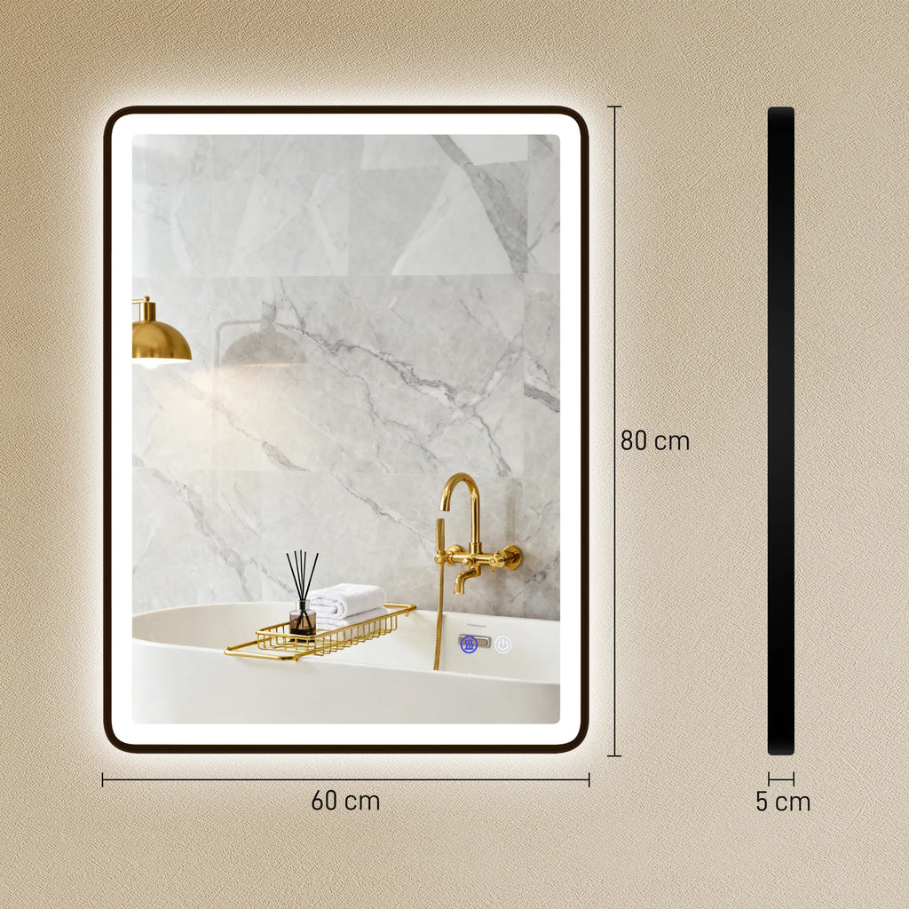 LED vonios veidrodis grūdinto stiklo 80x60 cm juodas rėmas