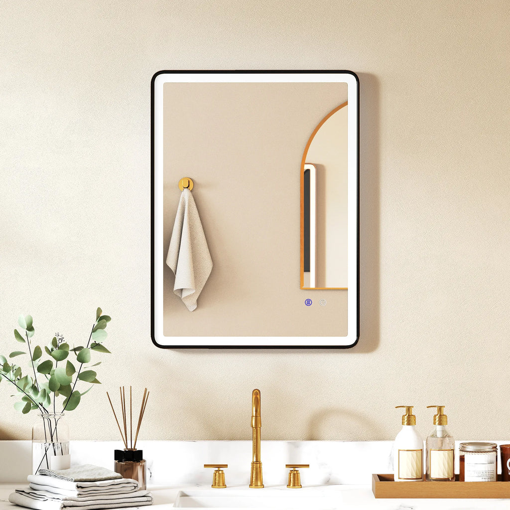 LED vonios veidrodis grūdinto stiklo 80x60 cm juodas rėmas