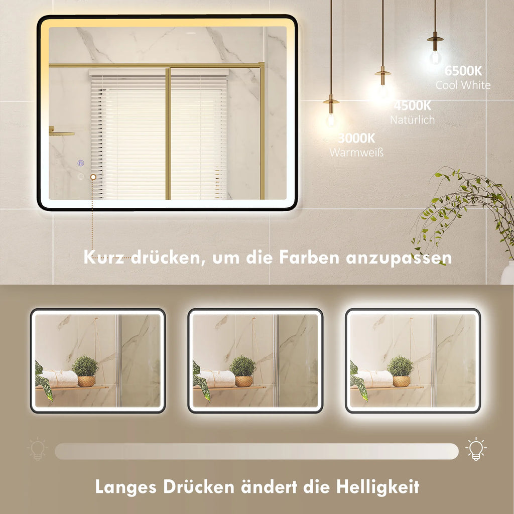 LED vonios veidrodis grūdinto stiklo 80x60 cm juodas rėmas