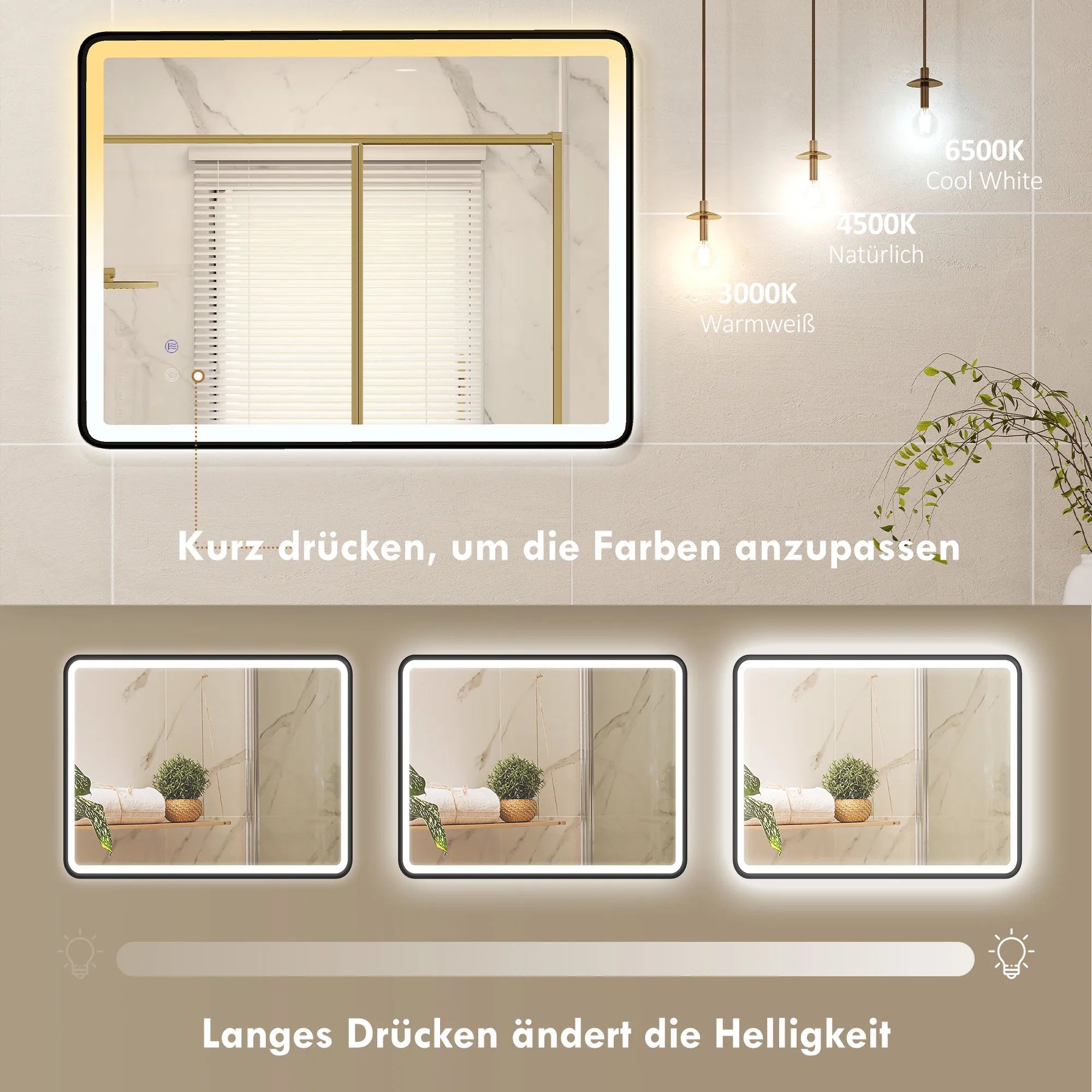 LED vonios veidrodis grūdinto stiklo 80x60 cm juodas rėmas