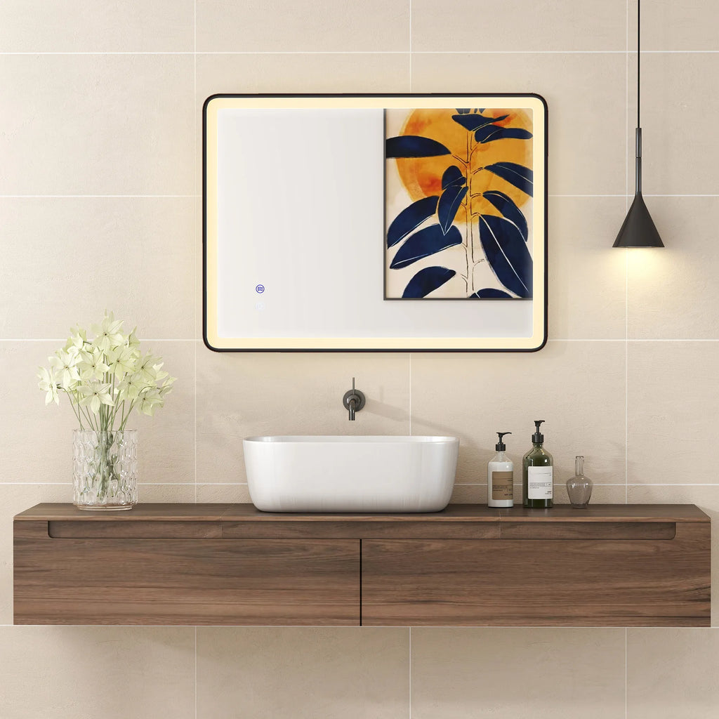 LED vonios veidrodis grūdinto stiklo 80x60 cm juodas rėmas