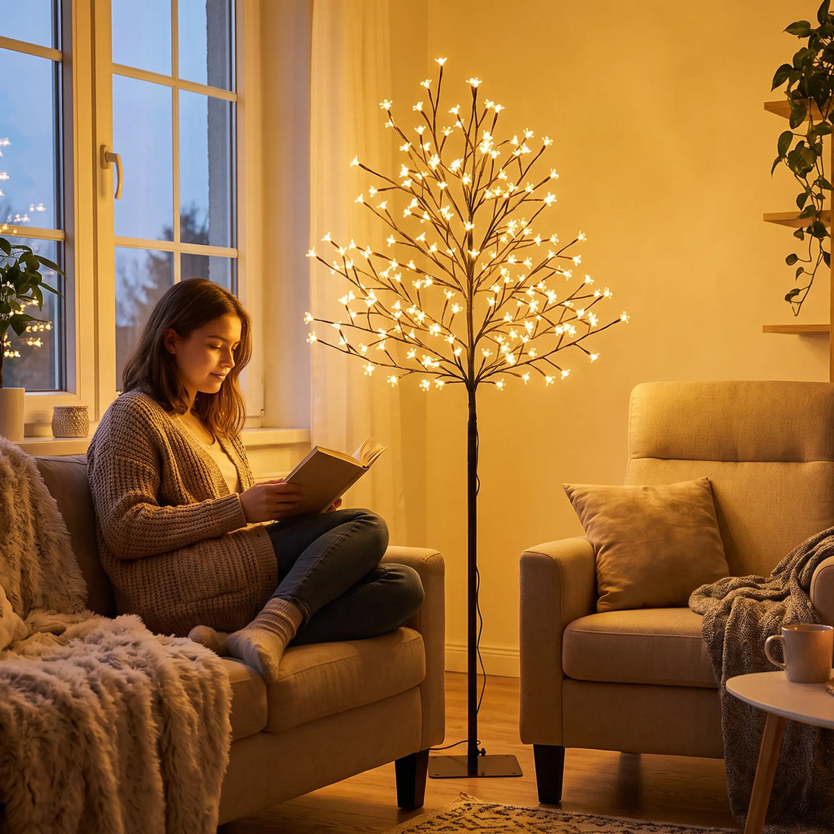 LED vyšnių žiedų medis, 150 cm, 160 LED, 20 lanksčių šakelių, Kalėdų dekoracija
