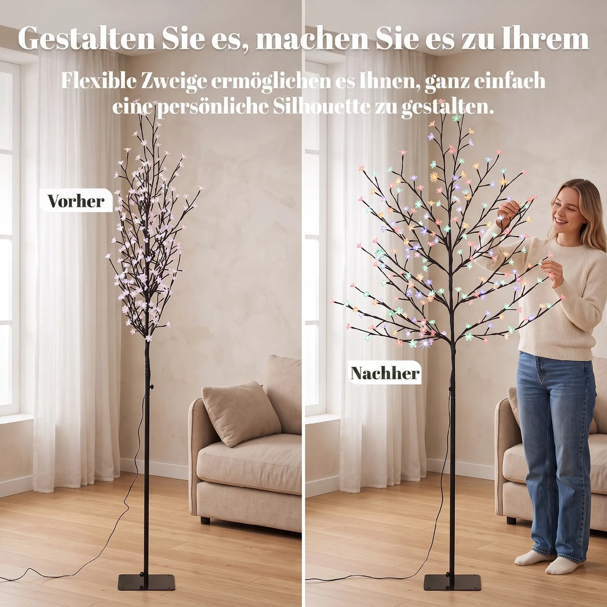 LED vyšnių žiedų medis, 180 cm, su 200 LED lempučių