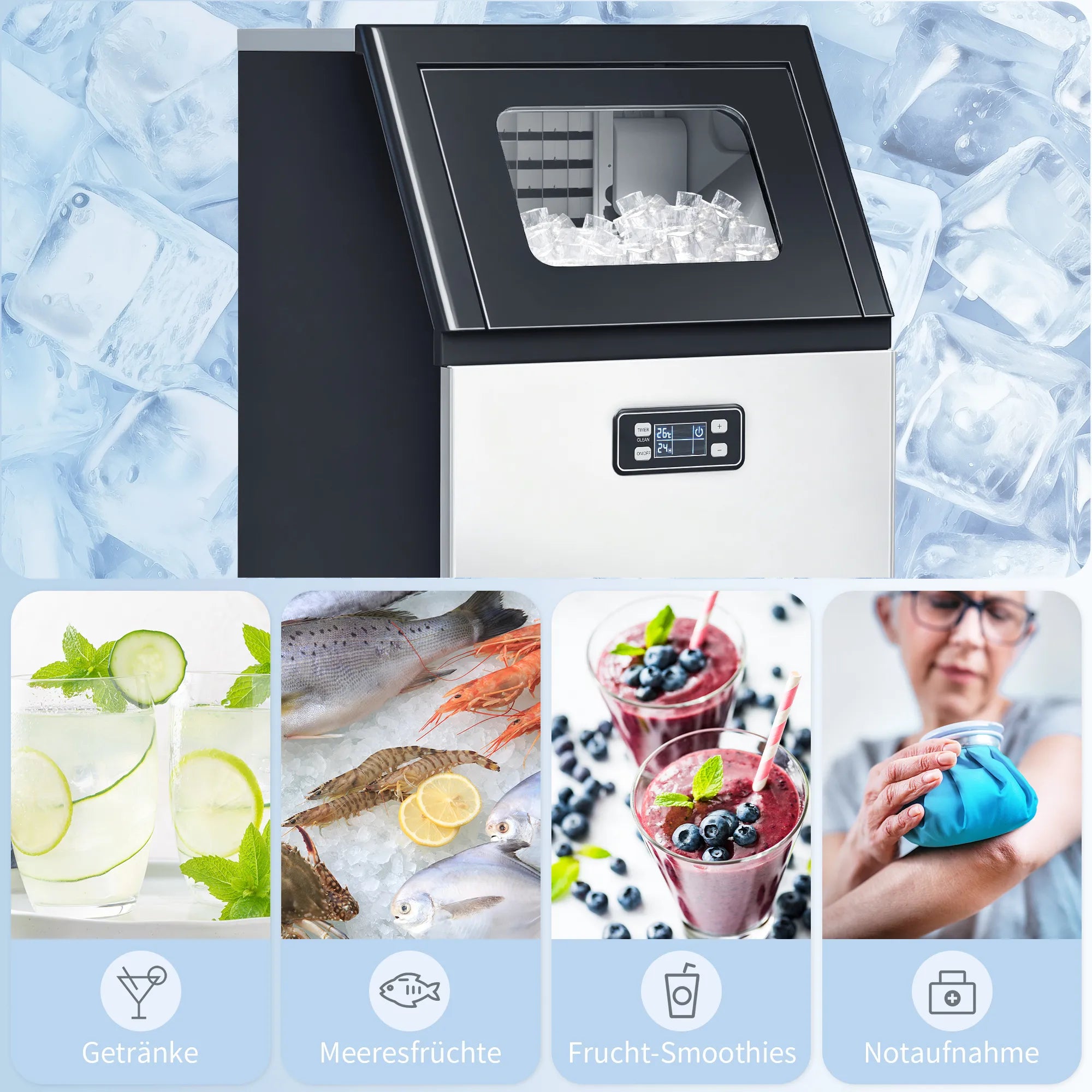 Ledo generatorius 45 kg/24h nerūdijančio plieno su LCD ekranu