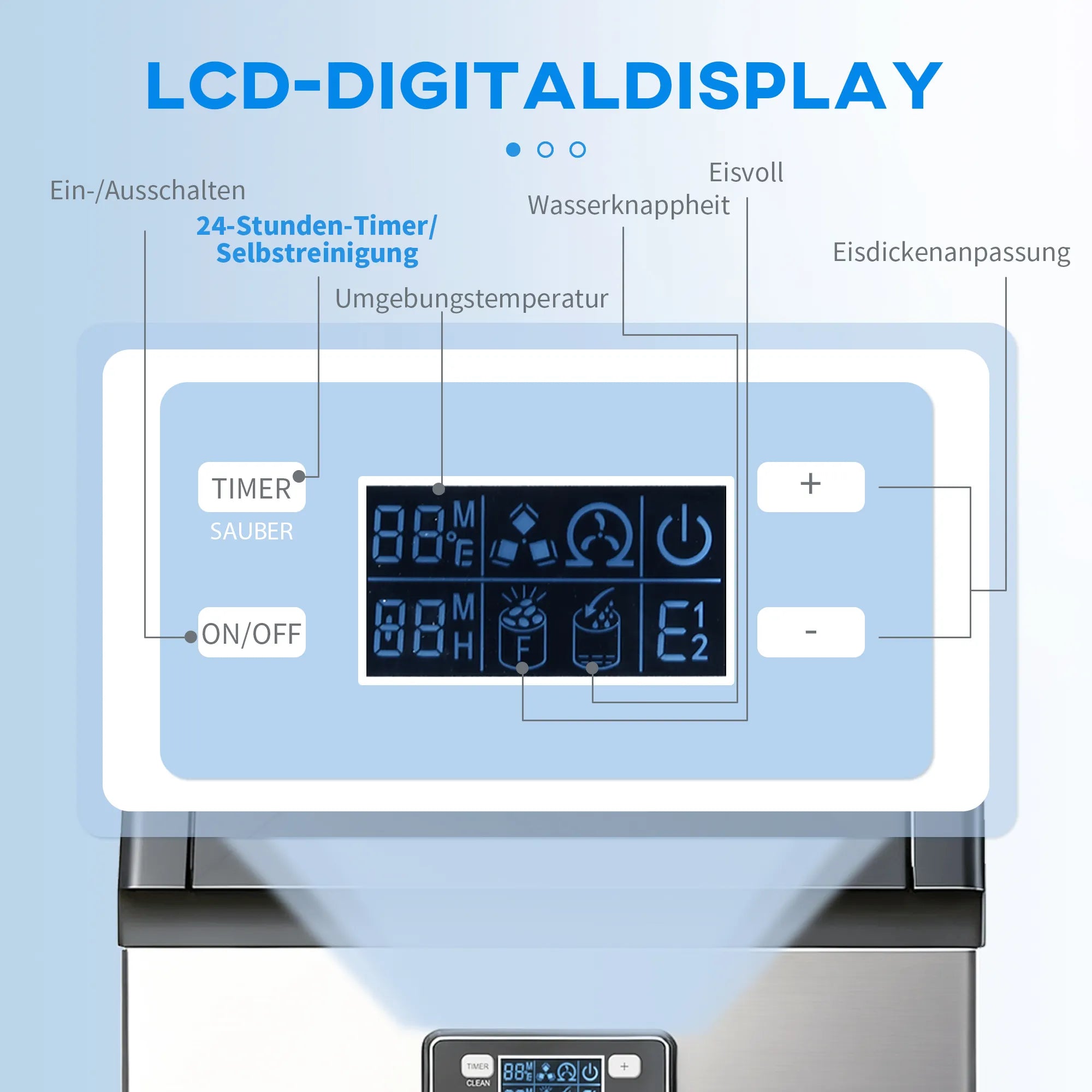 Ledo generatorius 45 kg/24h nerūdijančio plieno su LCD ekranu
