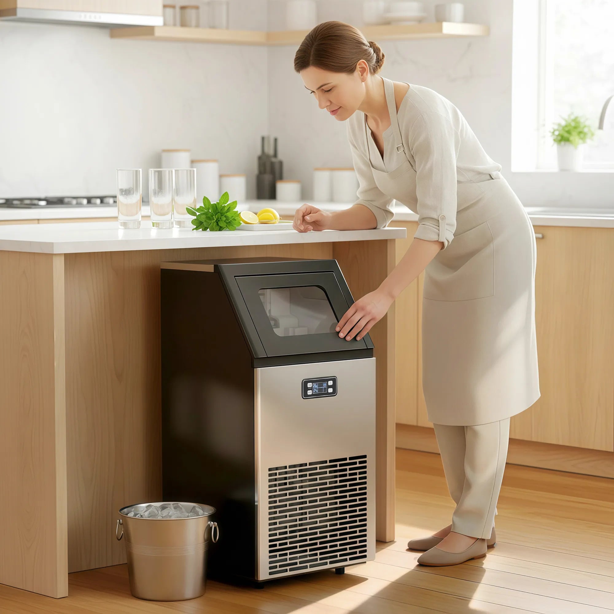 Ledo generatorius 45 kg/24h nerūdijančio plieno su LCD ekranu