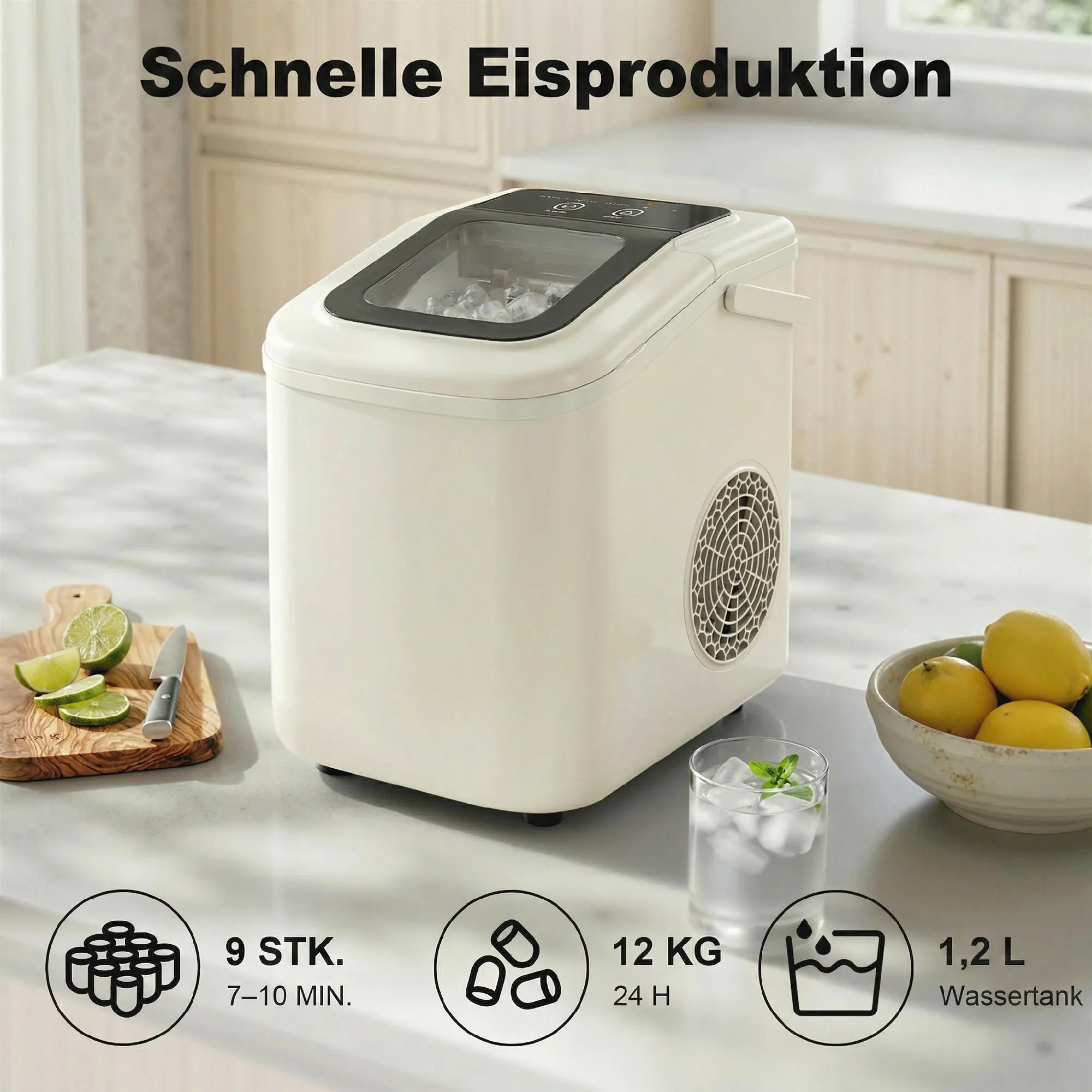 Ledo generatorius su savaiminio išsivalymo funkcija, 12 kg/24 val., smėlio spalvos