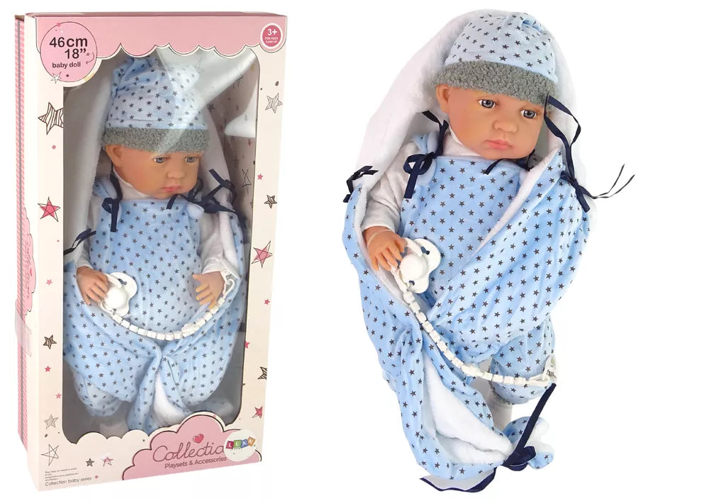 Lėlė su priedais Collectia, 46 cm, su miegmaišiu ir žinduku, unisex