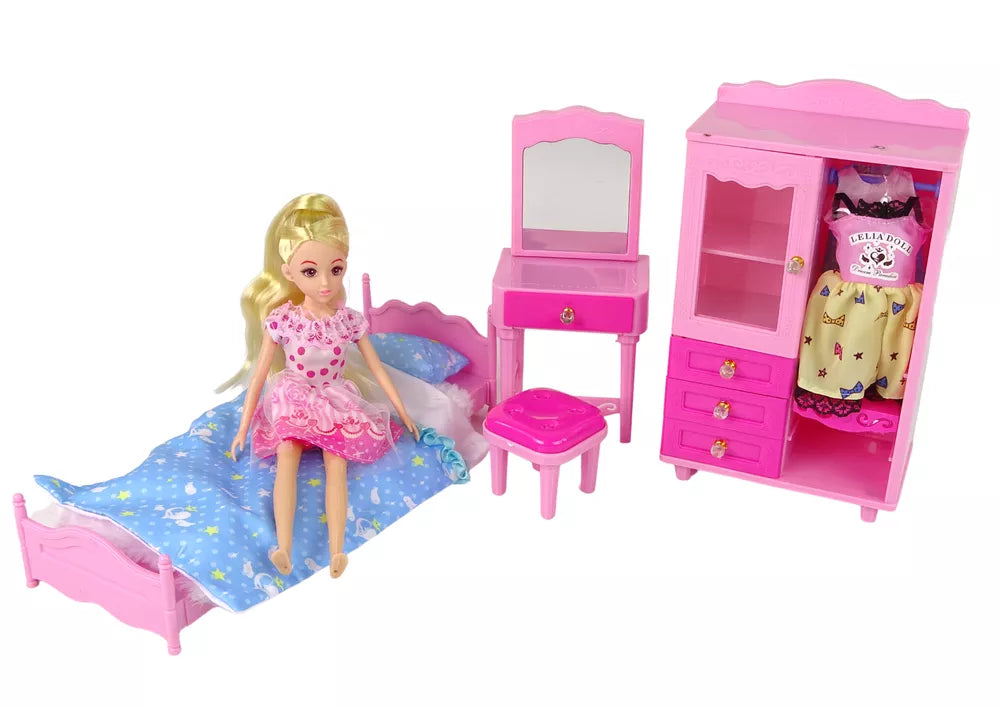 Lėlių baldų ir aksesuarų rinkinys LELIA Dream Princess Room, su lėle ir drabužiais, 10–14 colių lėlėms