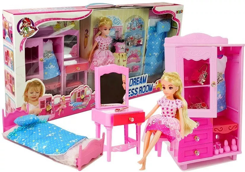 Lėlių baldų ir aksesuarų rinkinys LELIA Dream Princess Room, su lėle ir drabužiais, 10–14 colių lėlėms