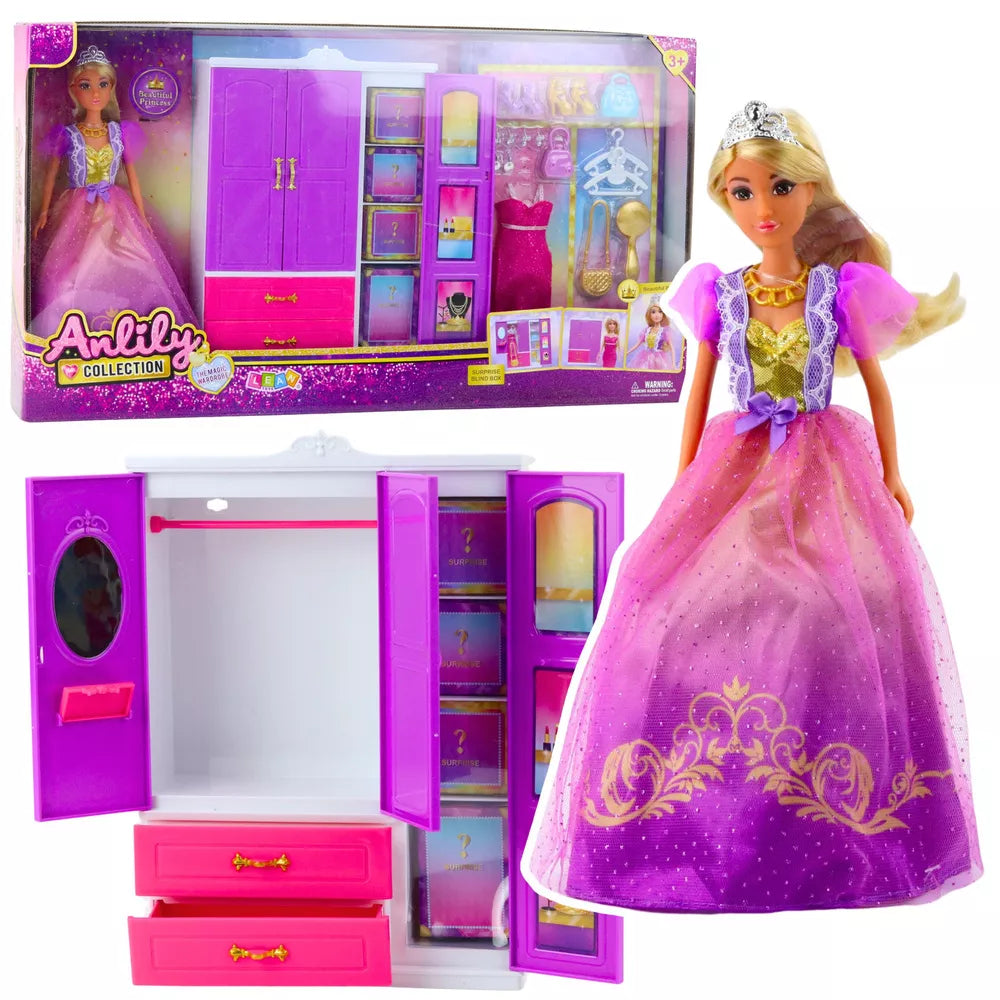 Lėlių drabužių spinta su lėle Anlily The Magic Wardrobe, 34 × 61 × 9 cm