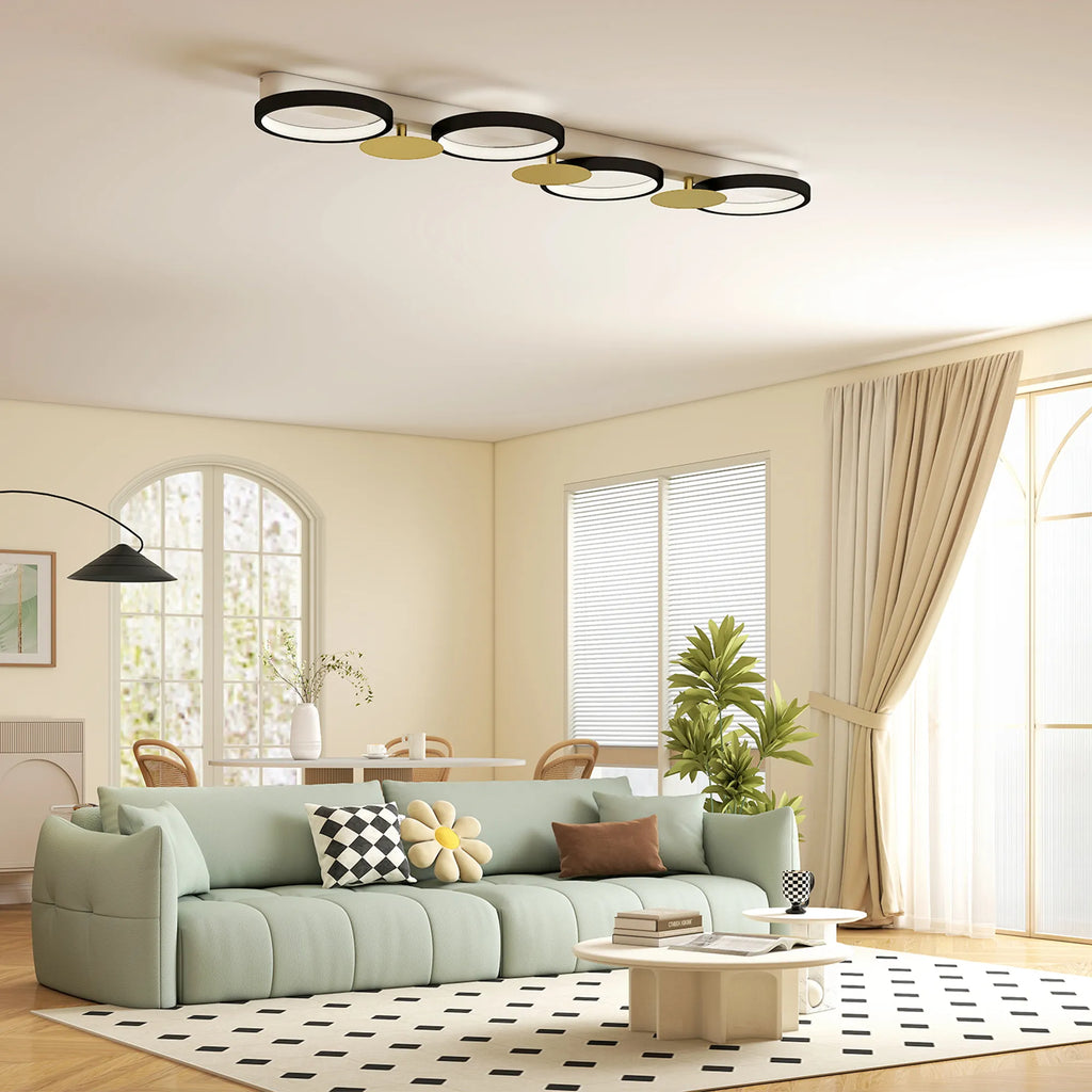 Lempos LED 38W 1500LM 3000K-6500K Lubų lempa Svetainės lempa su 4 lemputėmis Nuotolinio valdymo pultas Juoda+Auksinė