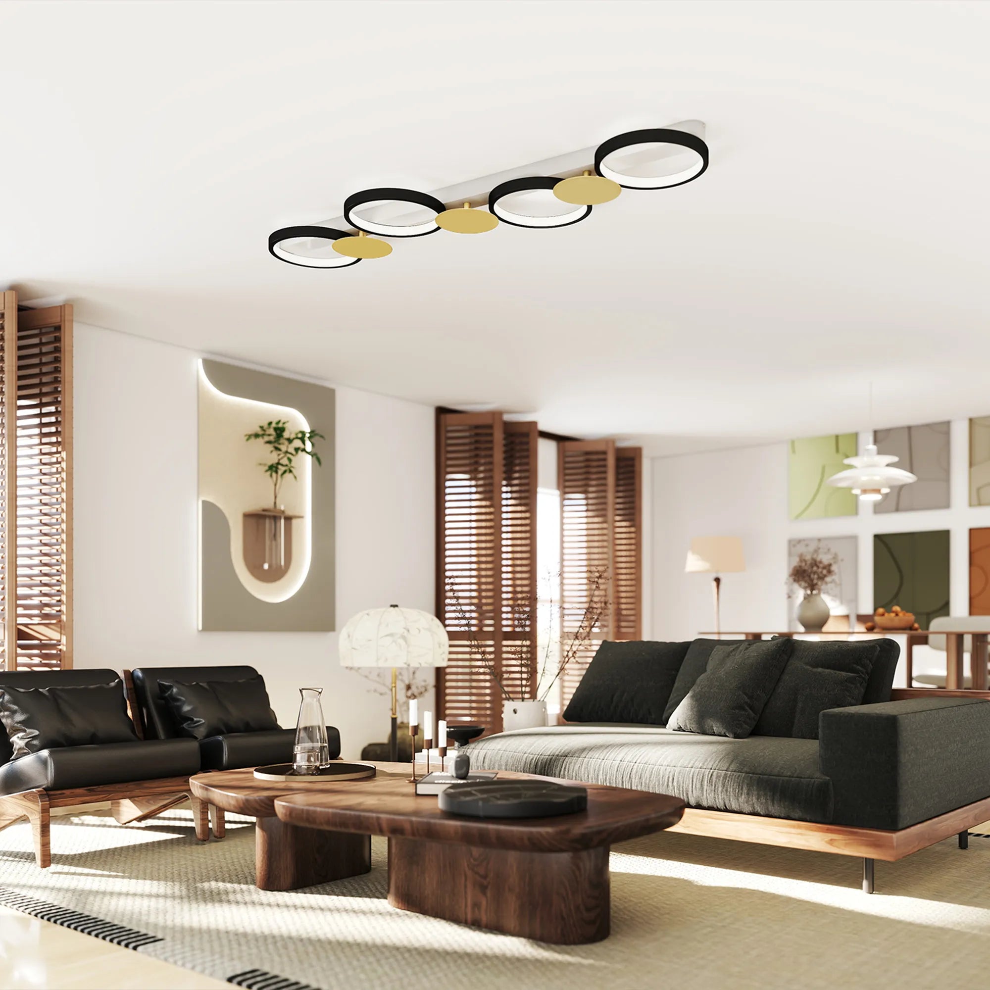Lempos LED 38W 1500LM 3000K-6500K Lubų lempa Svetainės lempa su 4 lemputėmis Nuotolinio valdymo pultas Juoda+Auksinė