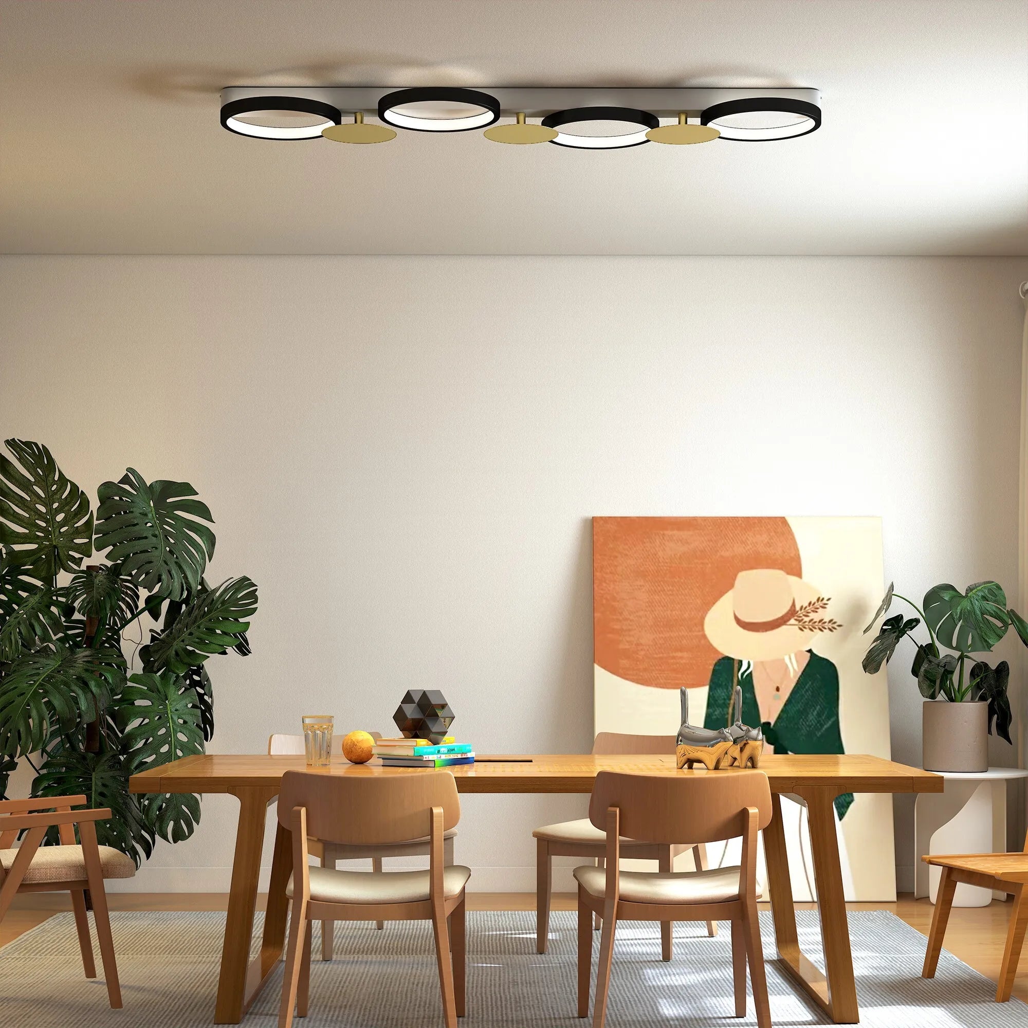 Lempos LED 38W 1500LM 3000K-6500K Lubų lempa Svetainės lempa su 4 lemputėmis Nuotolinio valdymo pultas Juoda+Auksinė