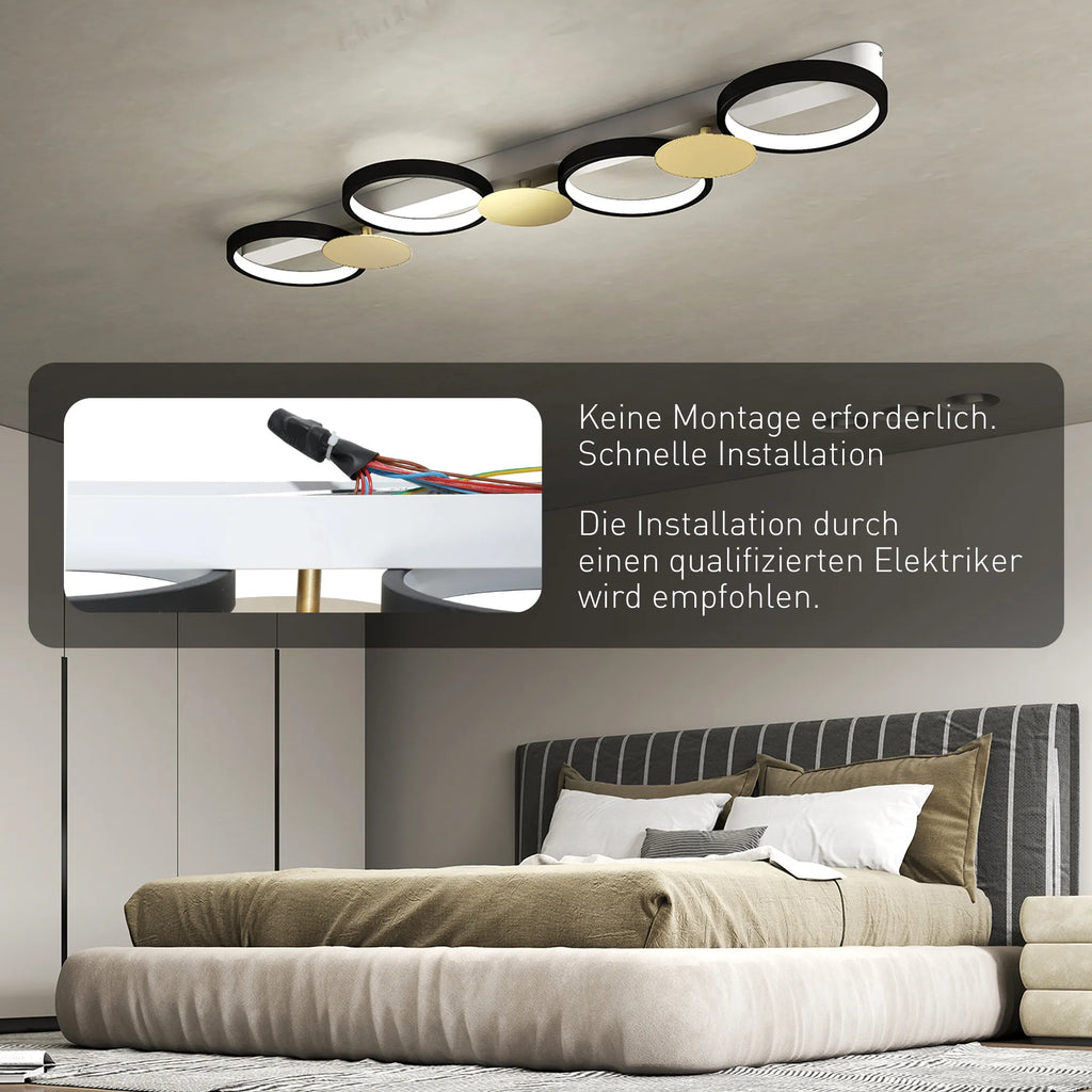 Lempos LED 38W 1500LM 3000K-6500K Lubų lempa Svetainės lempa su 4 lemputėmis Nuotolinio valdymo pultas Juoda+Auksinė
