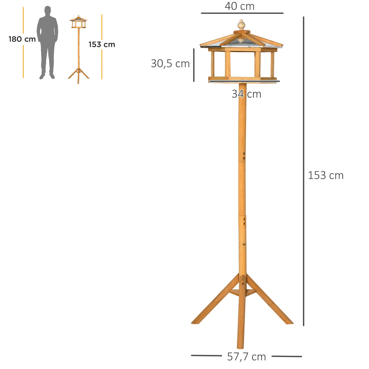 Lesyklėlė paukščiams su stovu, platforma ir nuožulniu metaliniu stogu, Ø57,7 × 153 cm