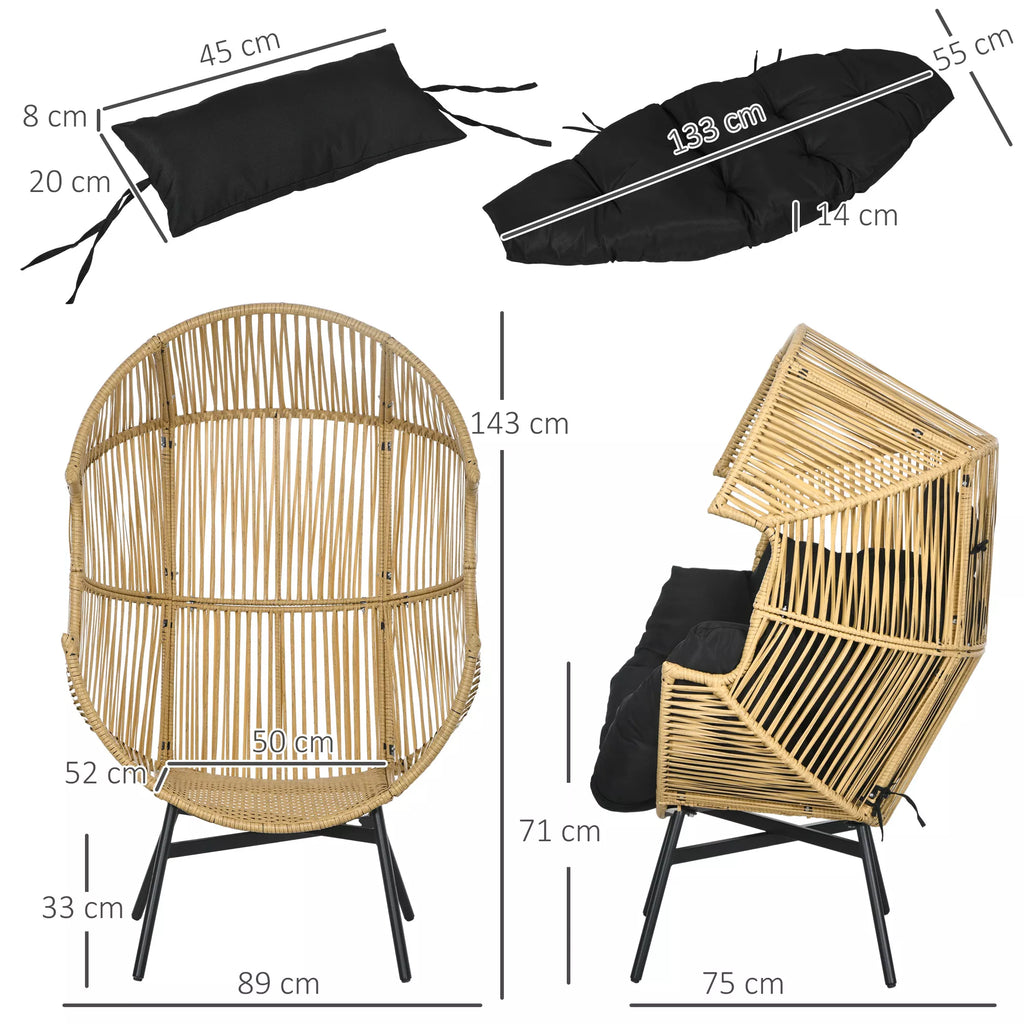 Rattan kėdė Lauko kėdė Sodo kėdė, PE-rattan, 89 cm x 75 cm x 143 cm, natūrali + juoda