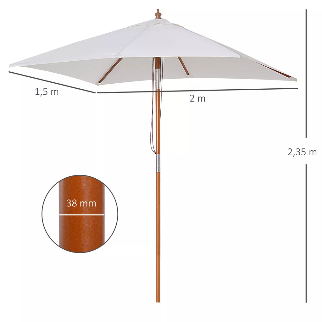 Skėtis nuo saulės 200 x 150 x 235 cm Sulankstomas sodo skėtis, reguliuojamas 3 pakopomis, stačiakampis, atsparus vandeniui ir UV spinduliams, skirtas paplūdimiui, balkonui, terasai, sodui, kreminės baltos spalvos.