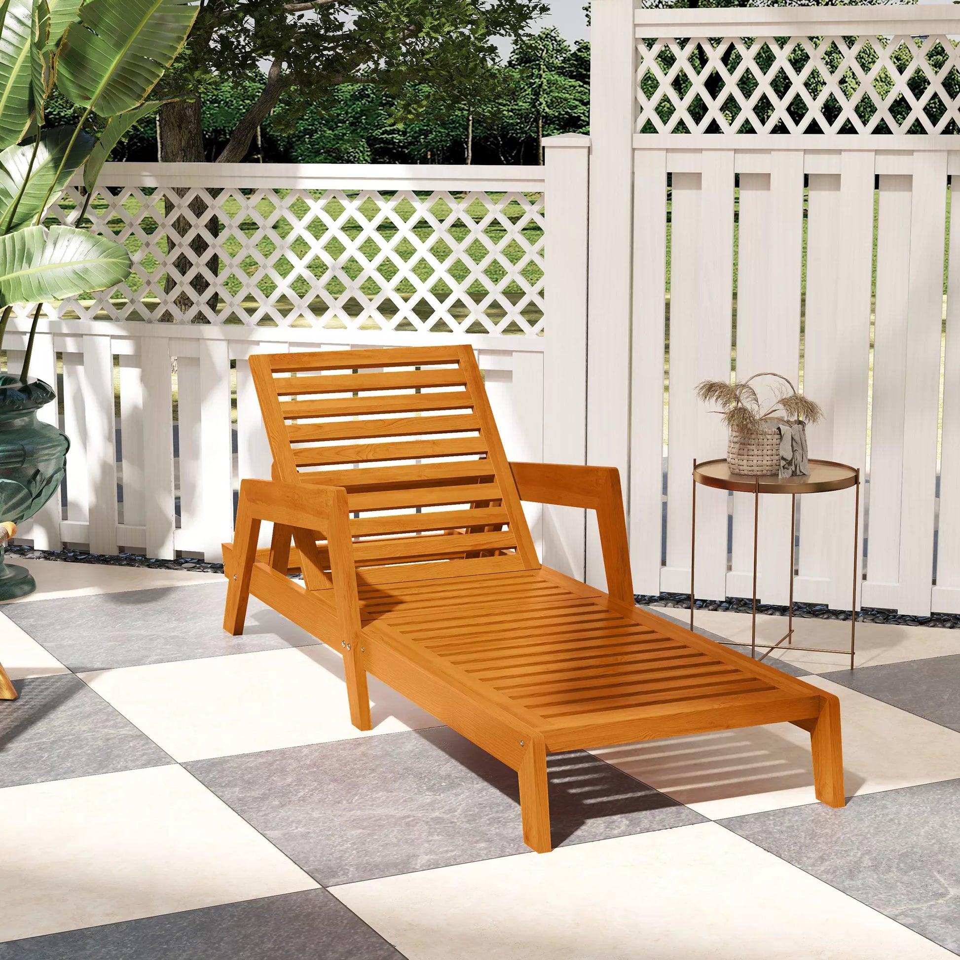 Saulės gultas Sodo gultas Medinis gultas, masyvi mediena, 66 cm x 190 cm x 73,5 cm, oranžinis