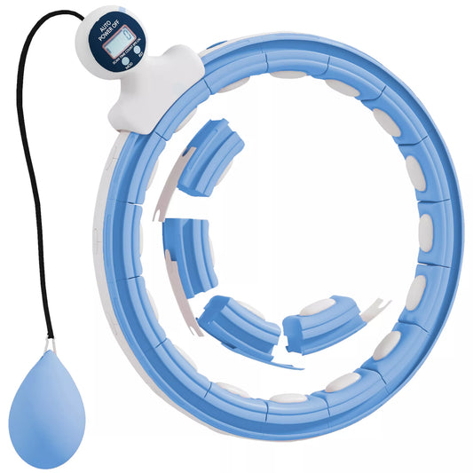 Išmanusis Hula Hoop lankas suaugusiems su svorio kamuoliuku, skaitliuku, 16 segmentų (76-113cm), šviesiai mėlynas