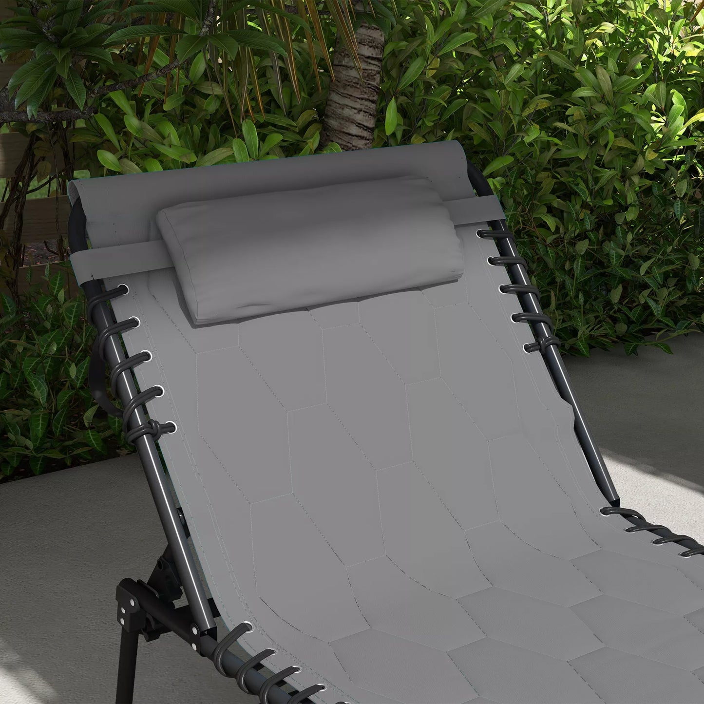 Gultas sodui, sulankstomas, su pagalve, atsparus oro sąlygoms; 188 cm x 65 cm x 36 cm, pilkas + juodas