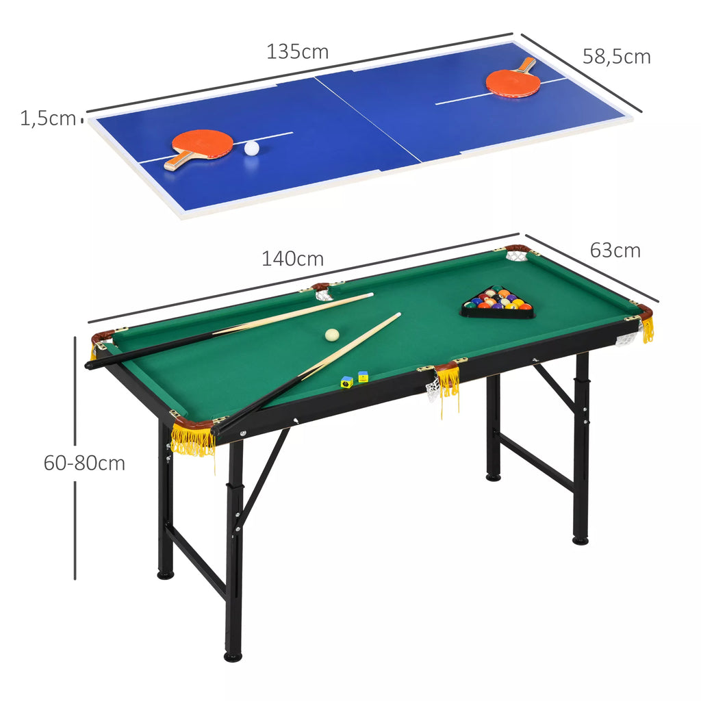 Daugiafunkcis žaidimų stalas Best Sporting 2-in-1, reguliuojamas, 140x63 cm, mėlynas/žalias