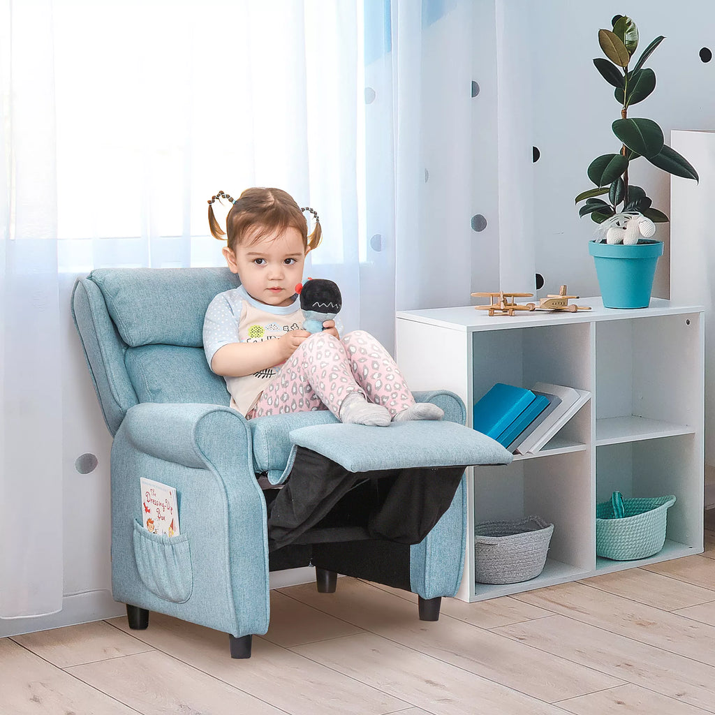 Vaikiška sofa Vaikiškas fotelis su atlošu Rankenėlės Reguliuojamas atlošas Poilsio fotelis Vaikiška sofa Kėdė Gultas Vaikiška sofa 3–5 metų berniukams ir mergaitėms Mėlyna