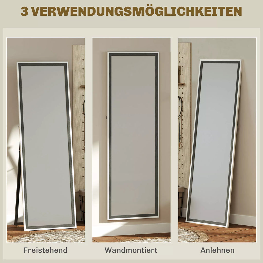 Pilno kūno veidrodis, MDF rėmas, saugus paviršius, 162,6 x 53,3 cm, pilkos spalvos